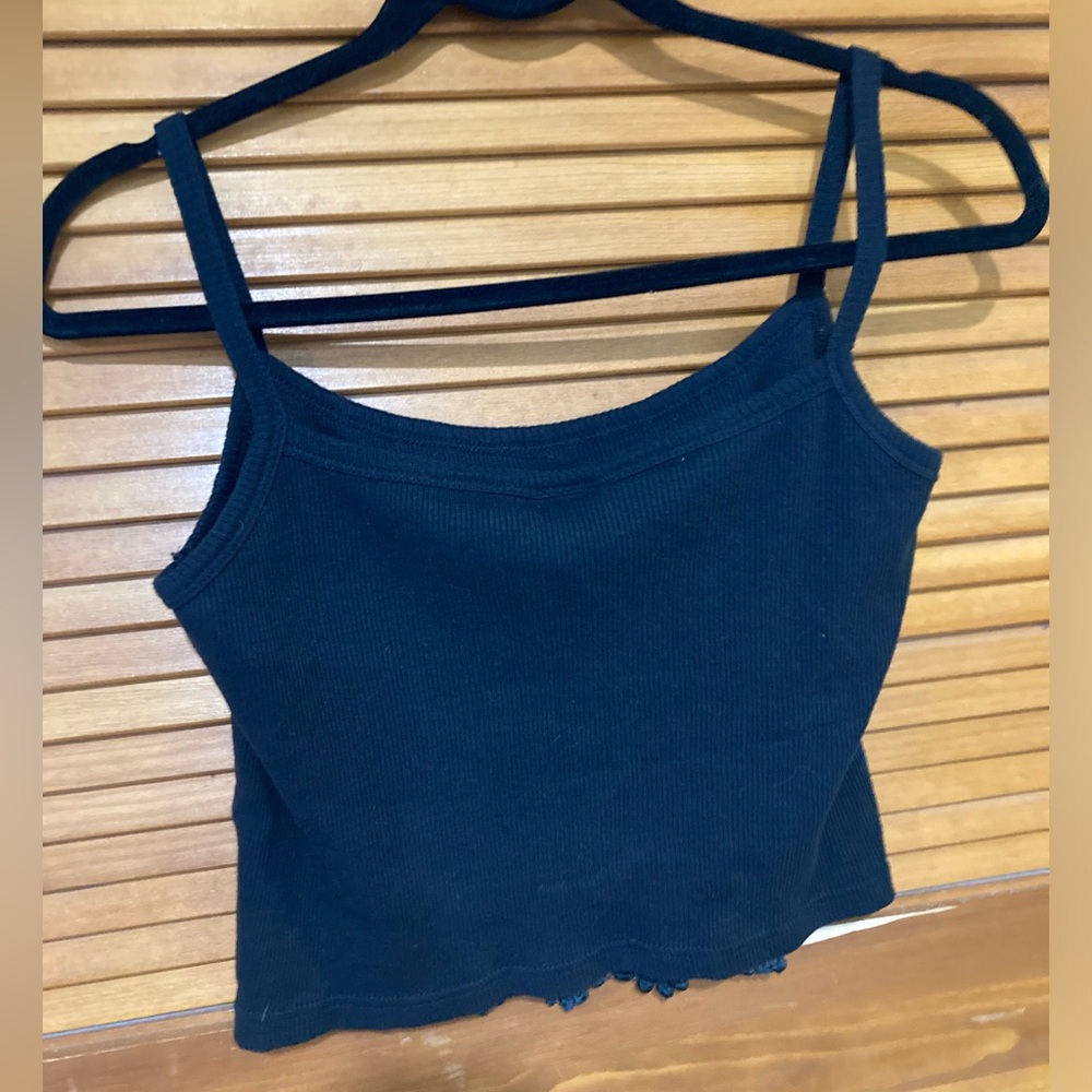 Black Lace Ribbed Tank - Picture 2 of 3